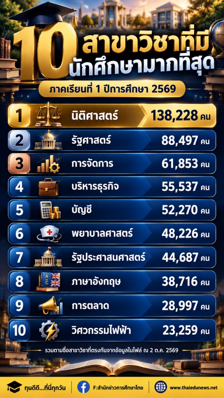 สาขาที่นศ.เรียนมากสุด2569